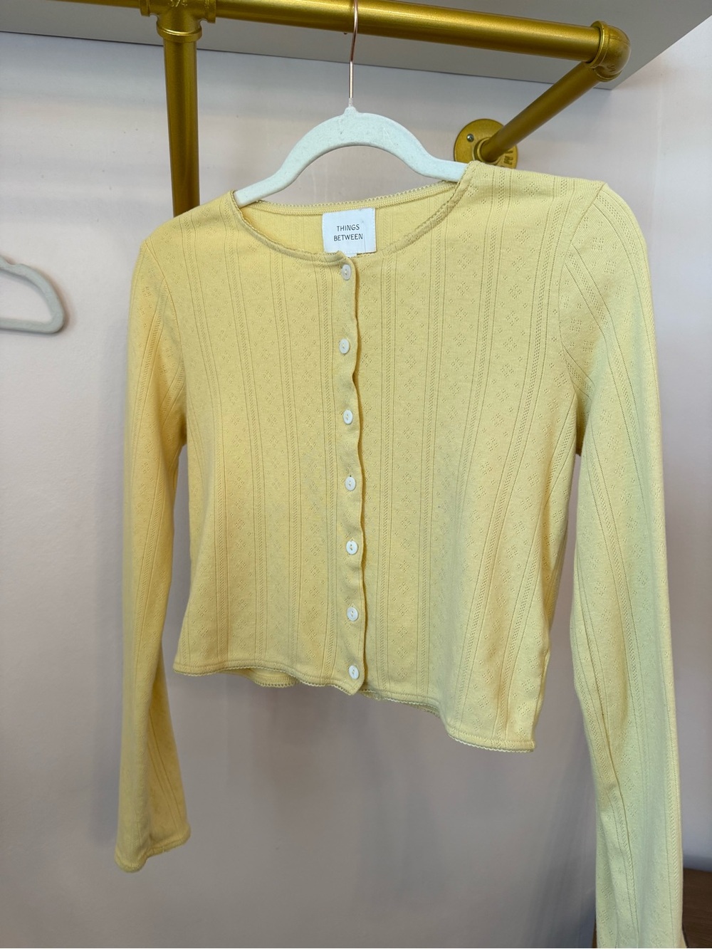 Things Between Yellow Ribbed Button-Down Knit Top